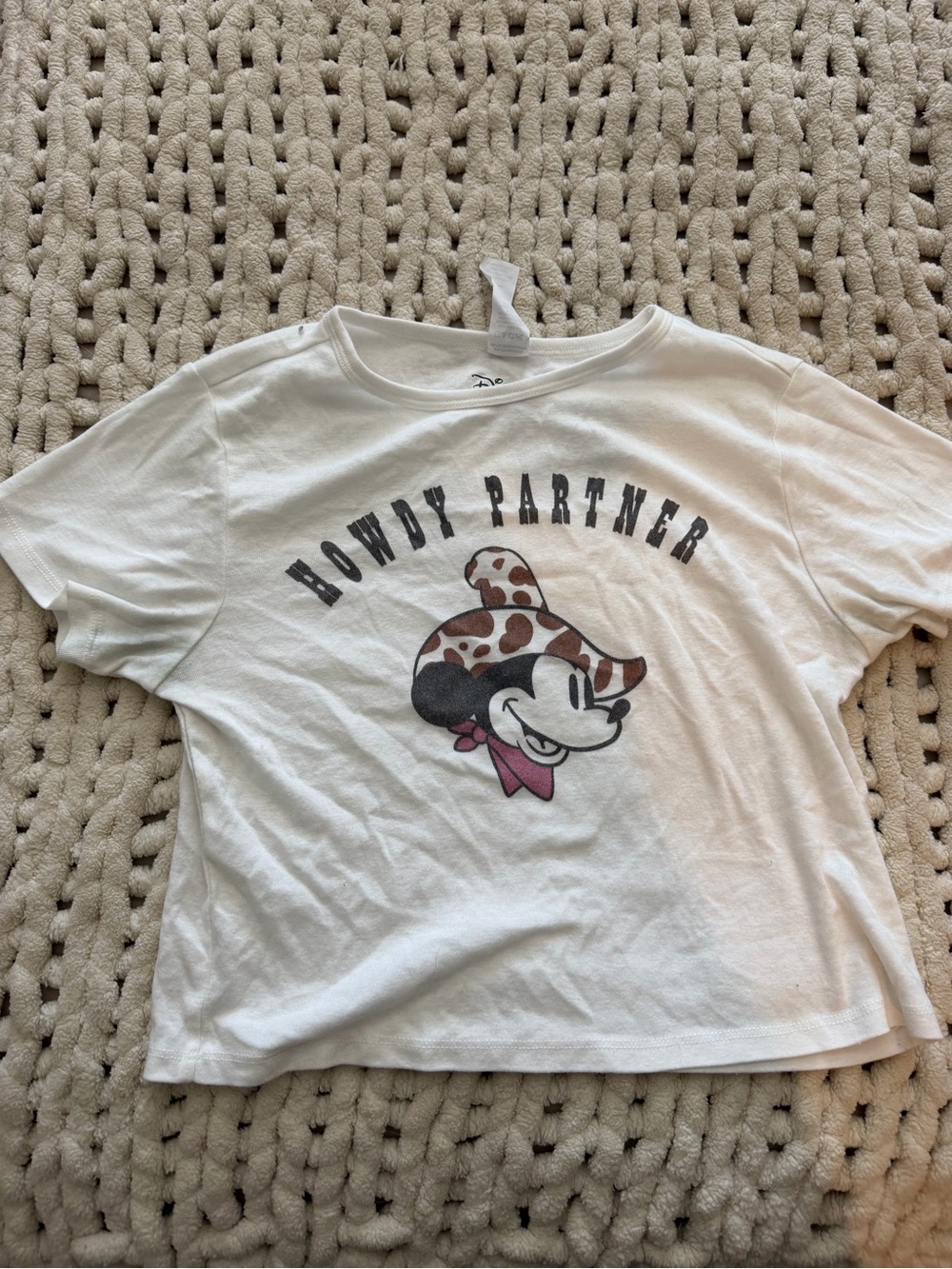 White 'Howdy Partner' Graphic Tee with Cowgirl Minnie